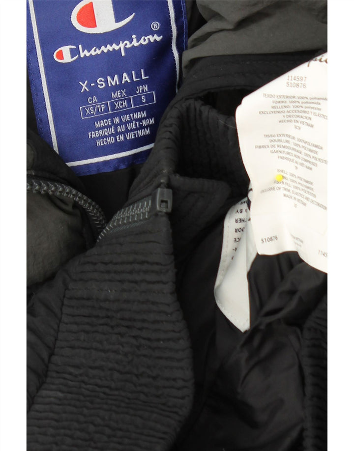 CHAMPION Womens Loose Fit Graphic Padded Jacket UK 6 XS Black Colourblock