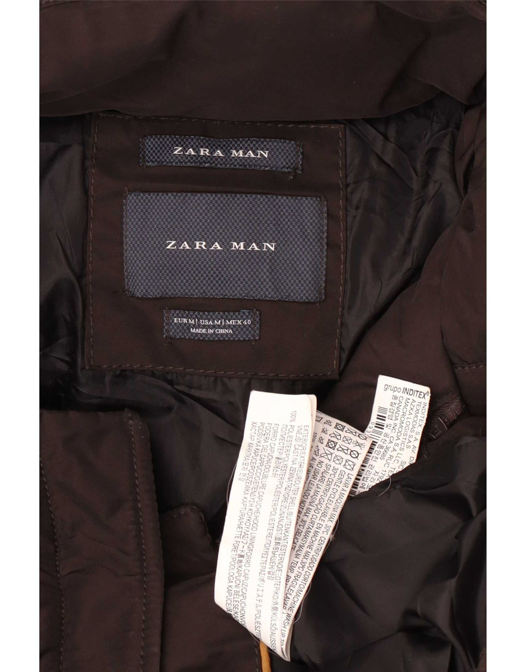 Zara Mens Hooded Padded Jacket UK 38 Medium Brown Polyester