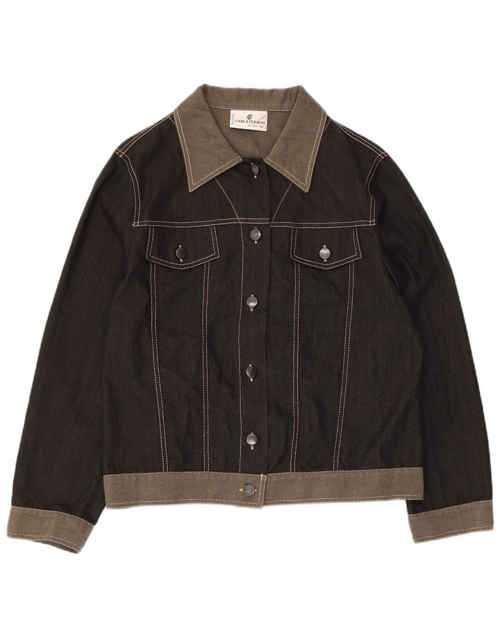 CARLA FERRONI Womens Denim Jacket UK 14 Medium Black Colourblock Cotton