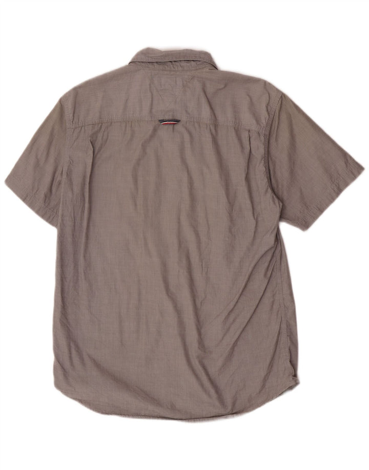 Tommy Hilfiger Mens Short Sleeve Regular Fit Shirt Large Grey Cotton