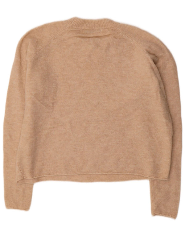 ZARA Womens Oversized Crop Crew Neck Jumper Sweater UK 14 Medium Beige