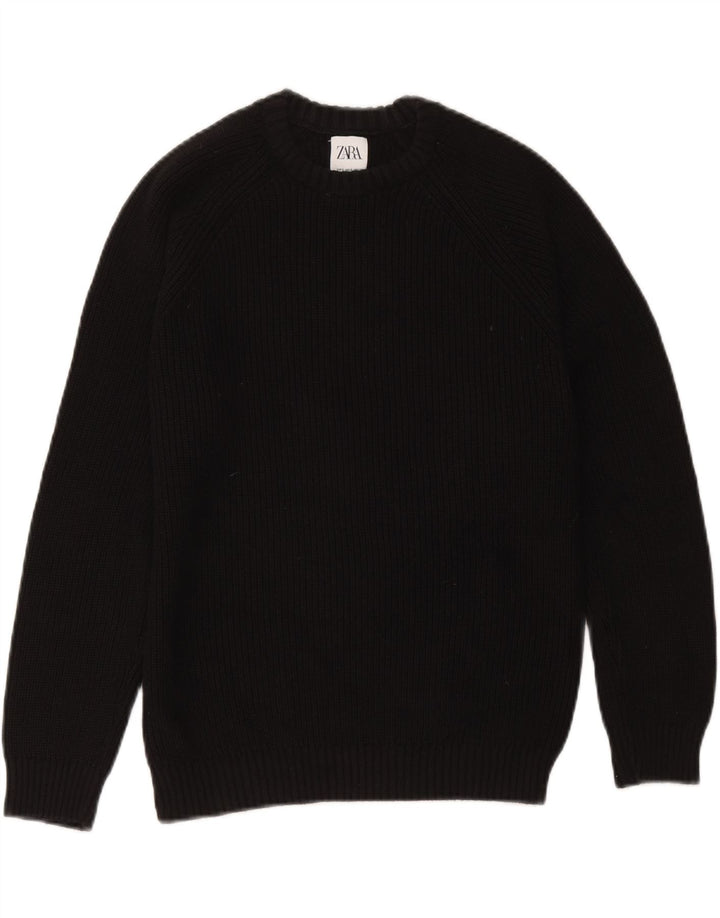 Zara Womens Oversized Crew Neck Jumper Sweater UK 10 Small Black