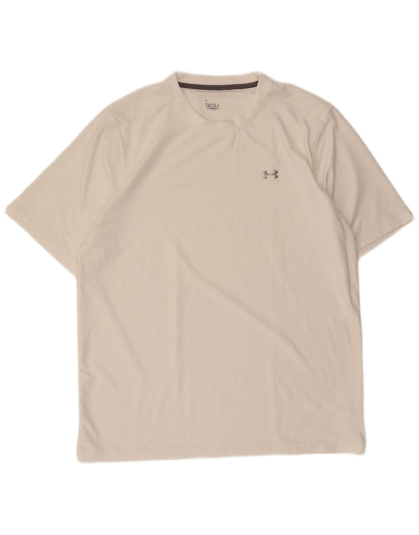 Under Armour Mens Heat Gear Regular Fit T-Shirt Top Large White Polyester