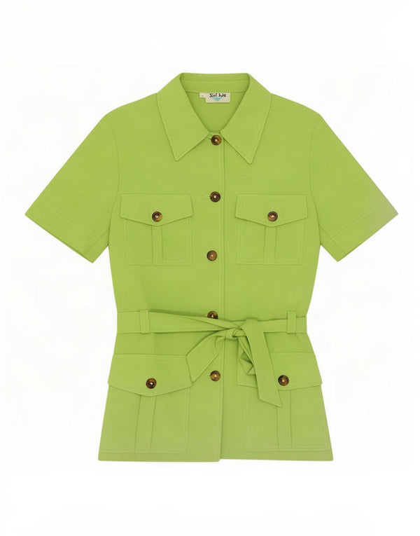 Vintage Womens Short Sleeve Cardigan Top IT 42 Medium Green Viscose