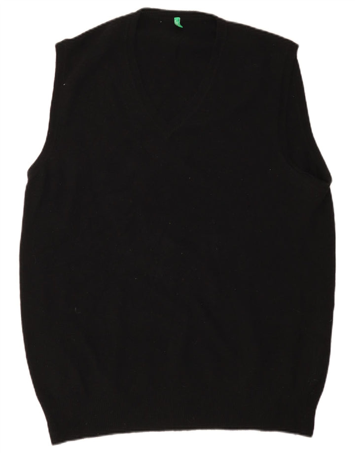 Benetton Mens Slim Fit Vest Tank Top XL Black Wool