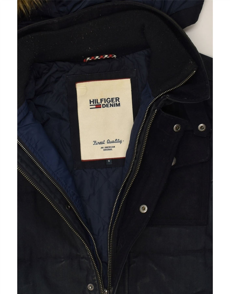 TOMMY HILFIGER Mens Hooded Bomber Jacket UK 36 Small Navy Blue Cotton | Vintage Tommy Hilfiger | Thrift | Second-Hand Tommy Hilfiger | Used Clothing | Messina Hembry 