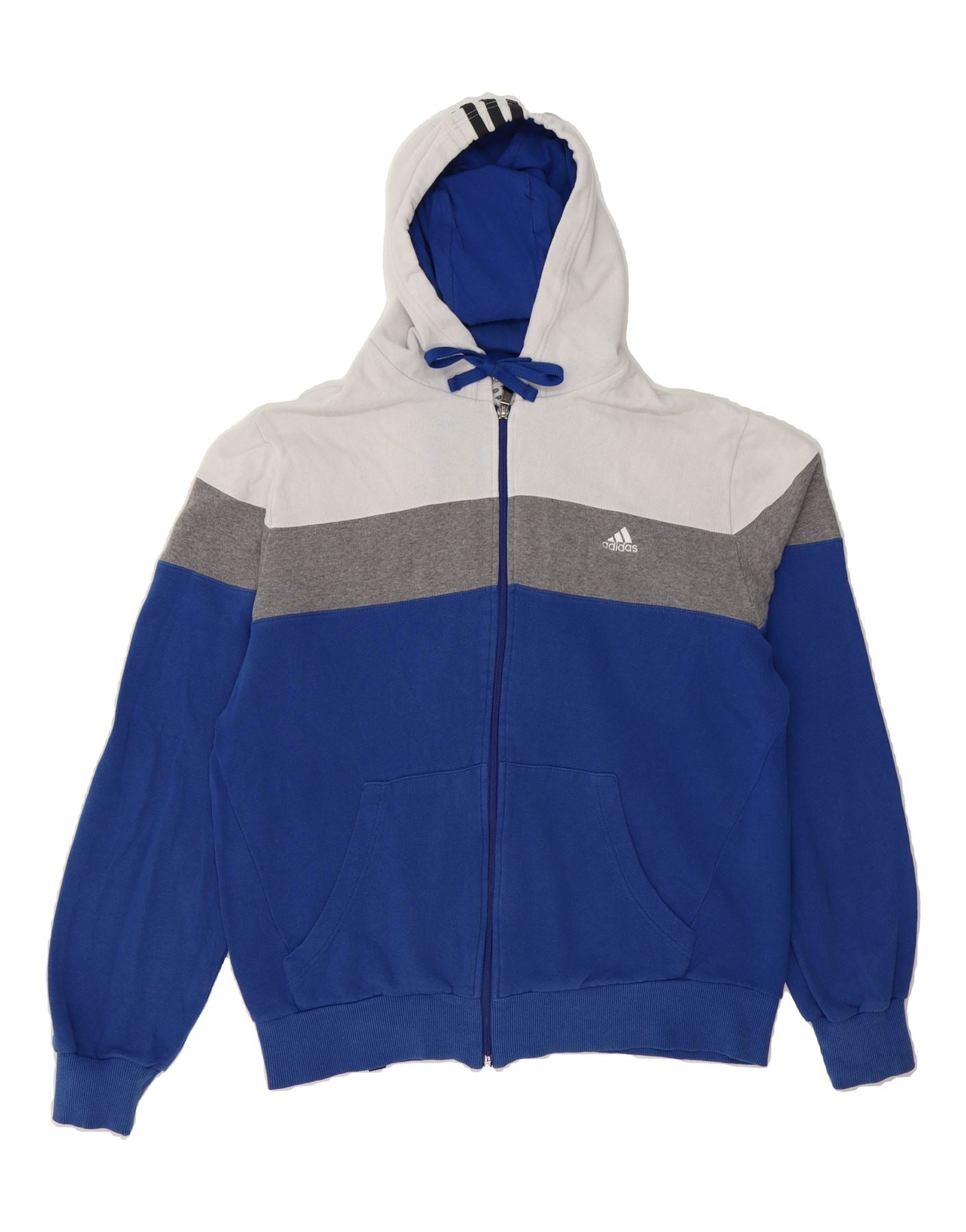 ADIDAS Mens Zip Hoodie Sweater UK 42/44 Large Blue Colourblock