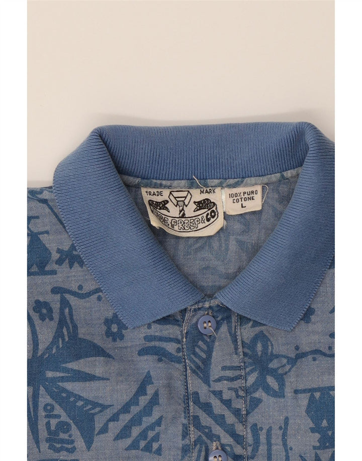 VINTAGE Mens Abstract Pattern Short Sleeve Pullover Shirt Large Blue Vintage Vintage and Second-Hand Vintage from Messina Hembry 