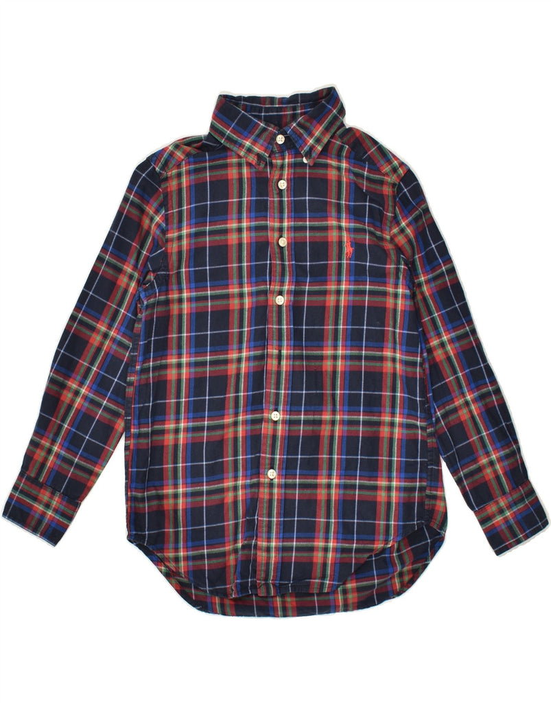 RALPH LAUREN Boys Flannel Shirt 7-8 Years Small  Navy Blue Check Cotton | Vintage Ralph Lauren | Thrift | Second-Hand Ralph Lauren | Used Clothing | Messina Hembry 