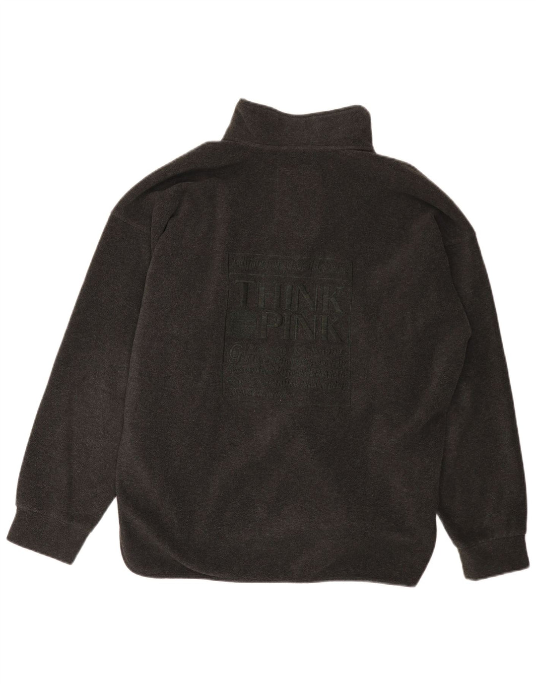 THINK PINK Mens Graphic Zip Neck Fleece Jumper Medium Grey Polyester