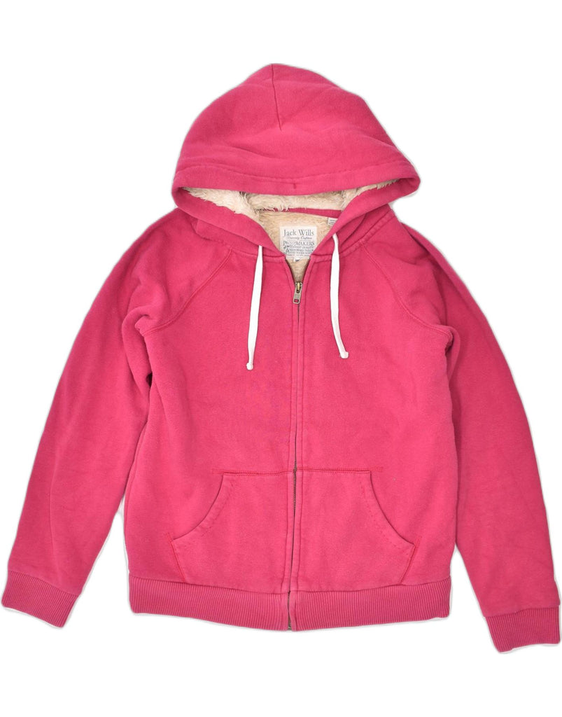 JACK WILLS Womens Sherpa Graphic Zip Hoodie Sweater UK 10 Small Pink | Vintage | Thrift | Second-Hand | Used Clothing | Messina Hembry 