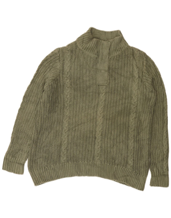 L.L.Bean Womens Loose Fit Zip Neck Jumper Sweater UK 18 XL Khaki Cotton