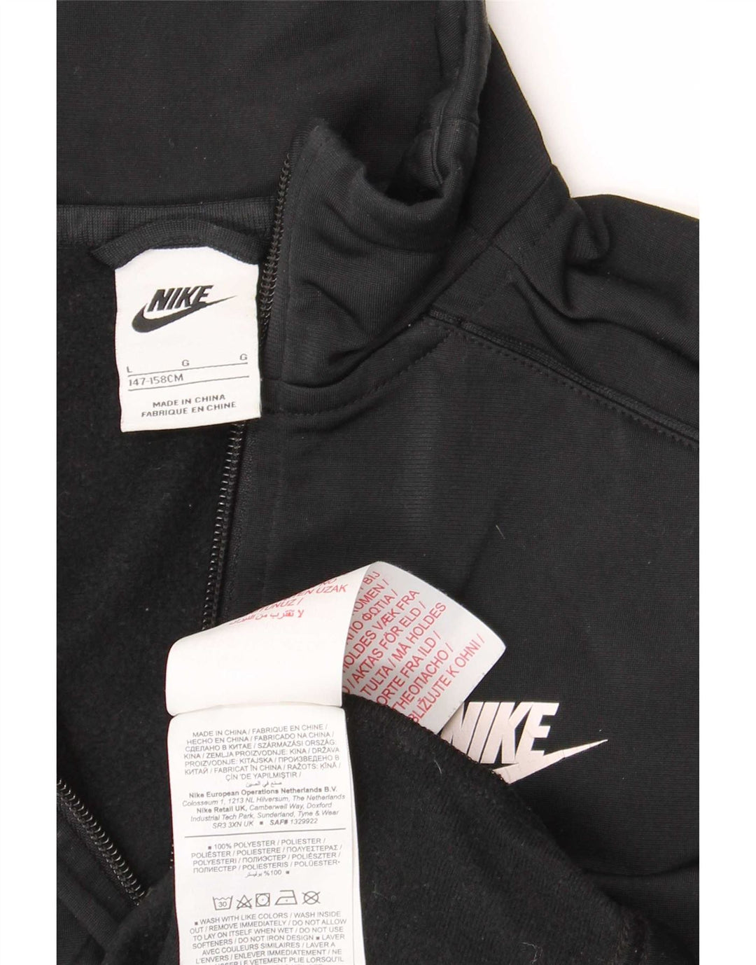 Nike Boys Tracksuit Top Jacket 12-13 Years Large Black Polyester