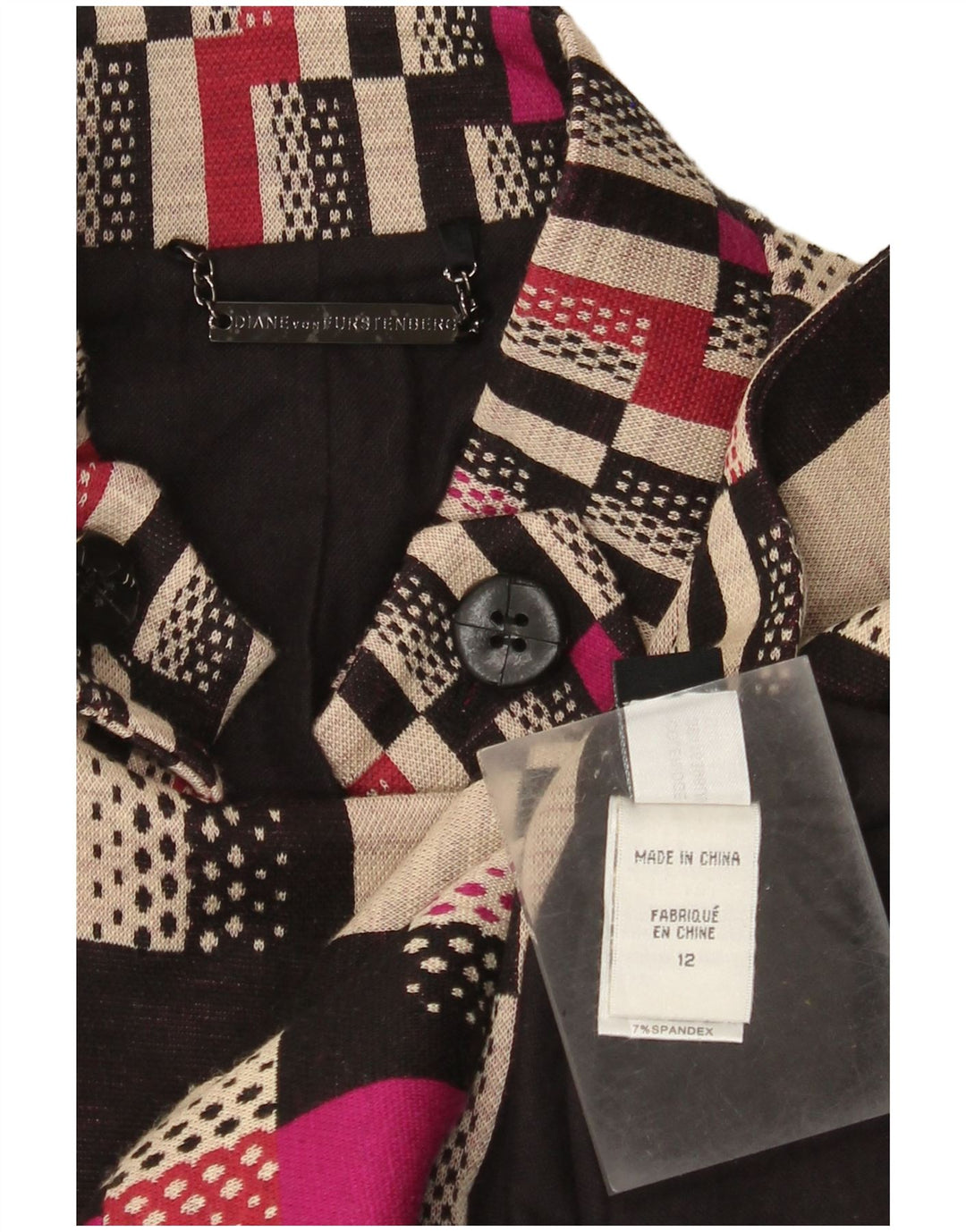 DIANE FURSTENBERG Womens Overcoat US 12 Large Multicoloured Geometric Wool