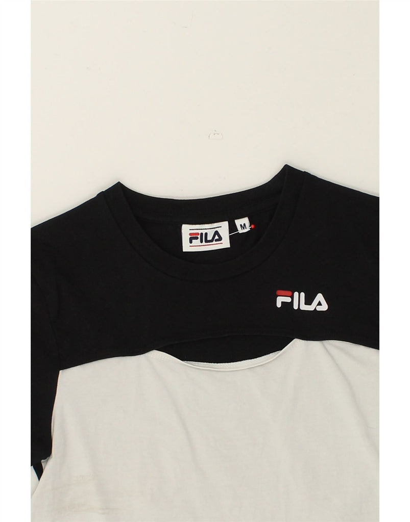 FILA Womens Crop T-Shirt Top UK 12 Medium Black Colourblock Cotton | Vintage Fila | Thrift | Second-Hand Fila | Used Clothing | Messina Hembry 