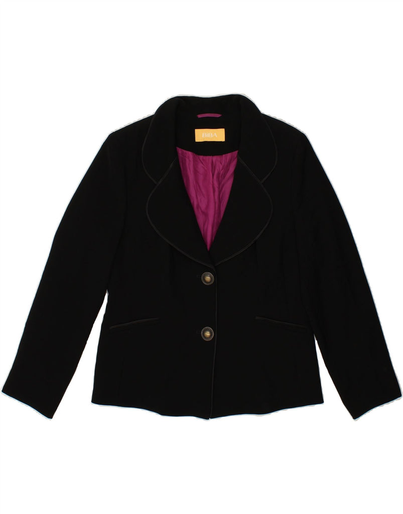 BIBA Womens 2 Button Blazer Jacket UK 14 Large Black Polyester Vintage Biba and Second-Hand Biba from Messina Hembry 