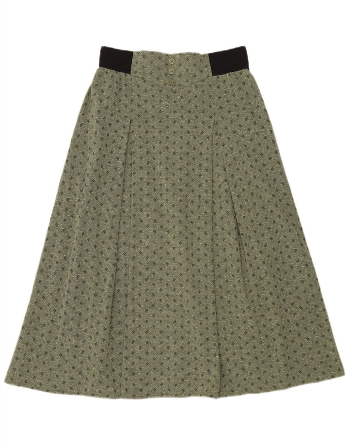 Vintage Womens Midi Skirt IT 42 Medium W30 Green Spotted Polyester