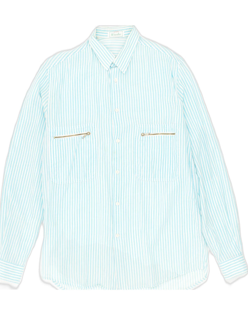 BENETTON Mens Shirt Small Turquoise Striped Cotton | Vintage Benetton | Thrift | Second-Hand Benetton | Used Clothing | Messina Hembry 