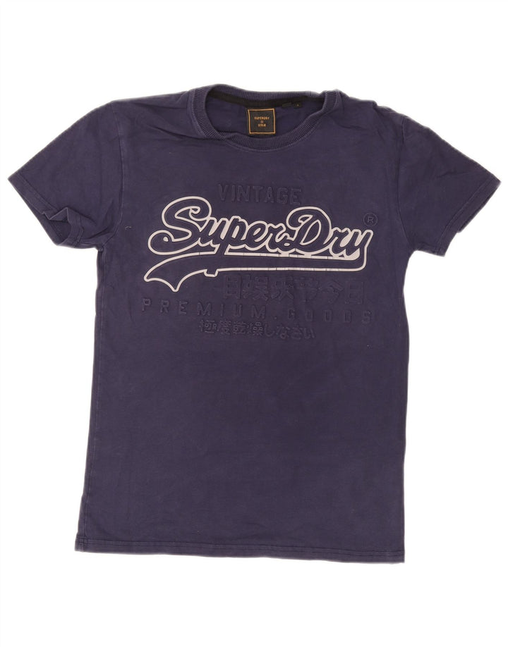 SUPERDRY Mens Graphic T-Shirt Top Small Navy Blue Cotton