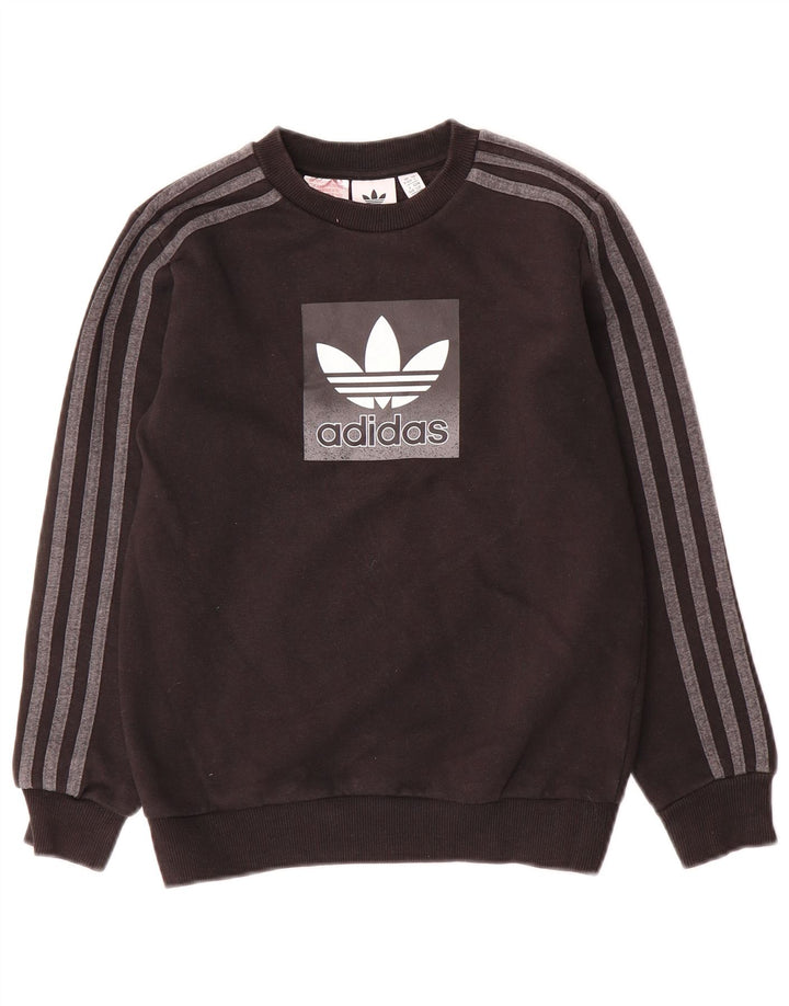 Adidas Boys Graphic Sweatshirt Jumper 9-10 Years Black Cotton