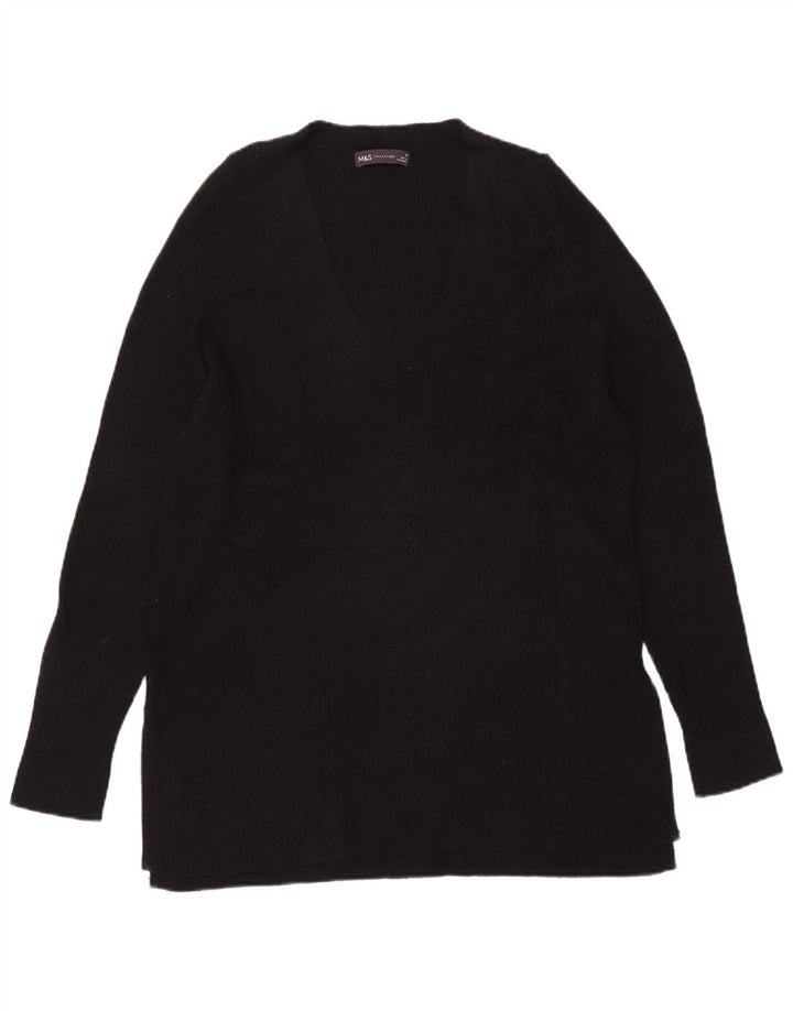 Marks & Spencer Womens Longline V-Neck Jumper Sweater UK 16 Large Black