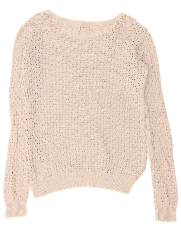 Fat Face Womens See Through Boat Neck Jumper Sweater UK 10 Small Off White