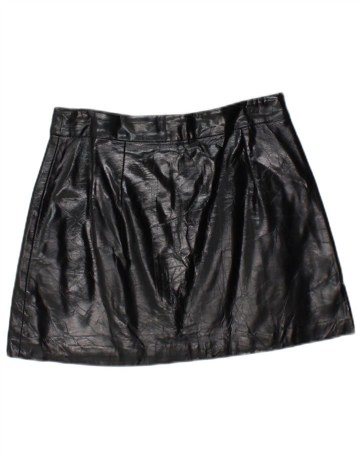 Zara Womens Faux Leather Mini Skirt Small W26 Black Polyurethane