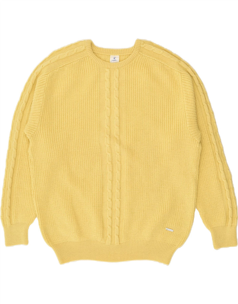 VINTAGE Mens Crew Neck Jumper Sweater Large Yellow Virgin Wool | Vintage Vintage | Thrift | Second-Hand Vintage | Used Clothing | Messina Hembry 