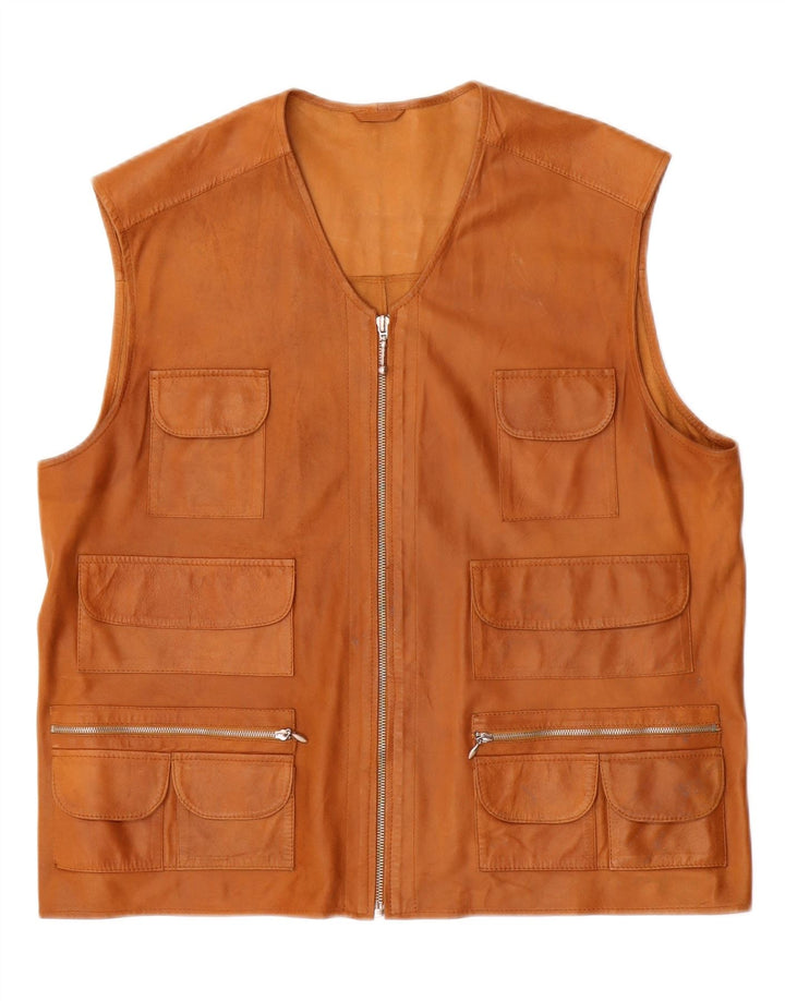 CRISTIANO DI THIENE Mens Leather Utility Gilet IT 50 Large Brown