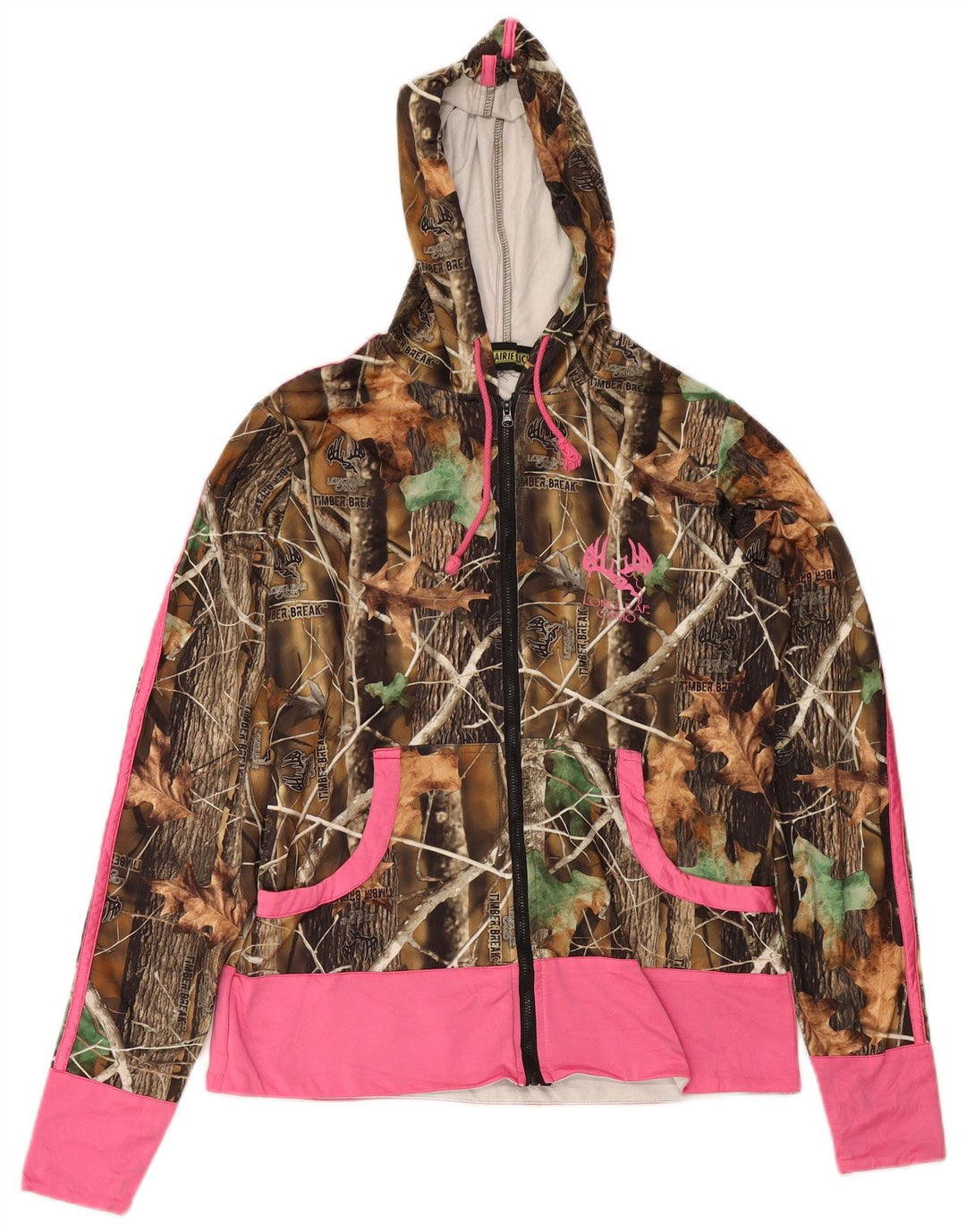LONGLEAF CAMO Womens Zip Hoodie Sweater UK 14 Medium Beige Camouflage