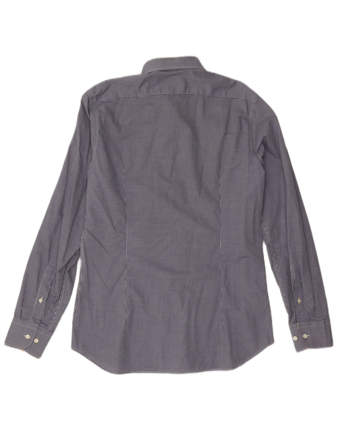 ALVIERO MARTINI Mens Shirt Size 16 41 Large Navy Blue Gingham Cotton