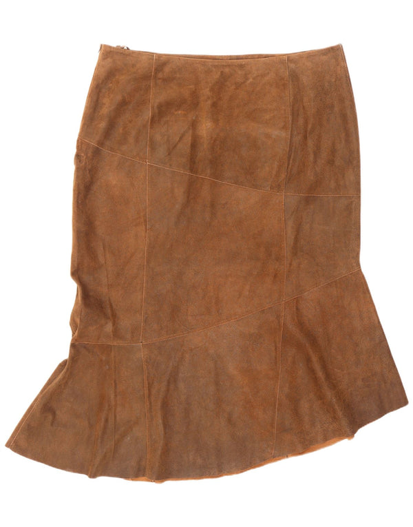 Vintage Womens Leather Mermaid Skirt UK 24 4XL W42 L36 Brown Leather