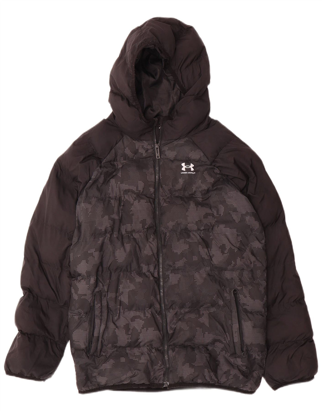 Under Armour Boys Hooded Padded Jacket 13-14 Years Black Camouflage