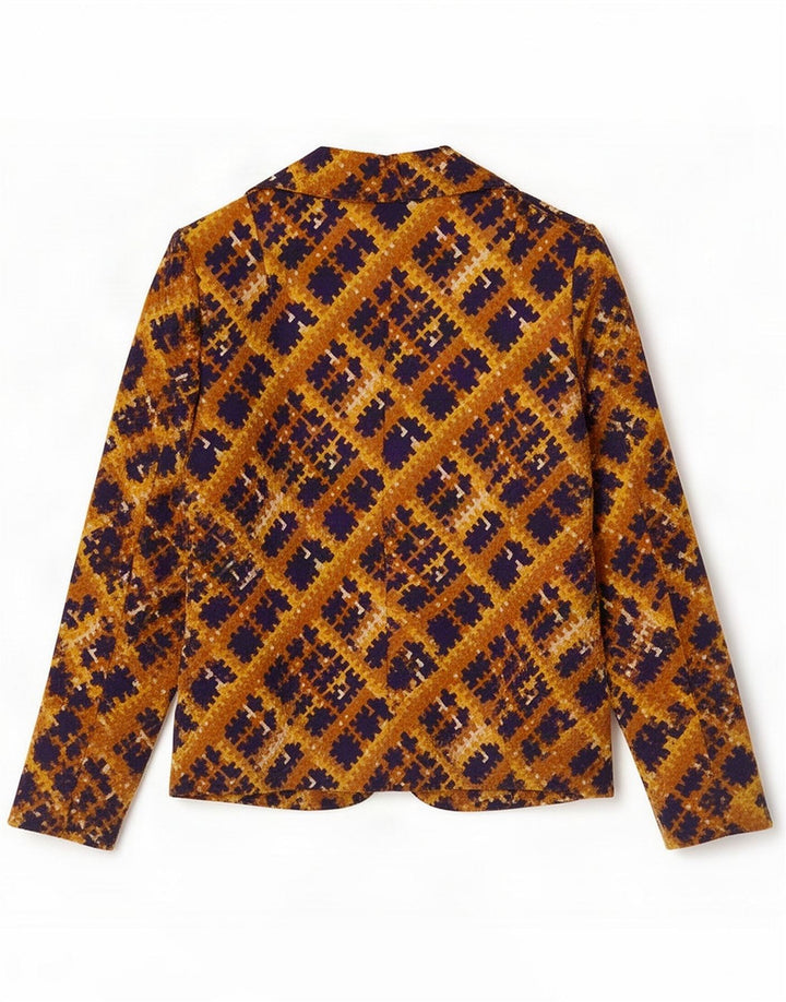 Vintage Womens 3 Button Blazer Jacket UK 12 Medium Yellow Geometric