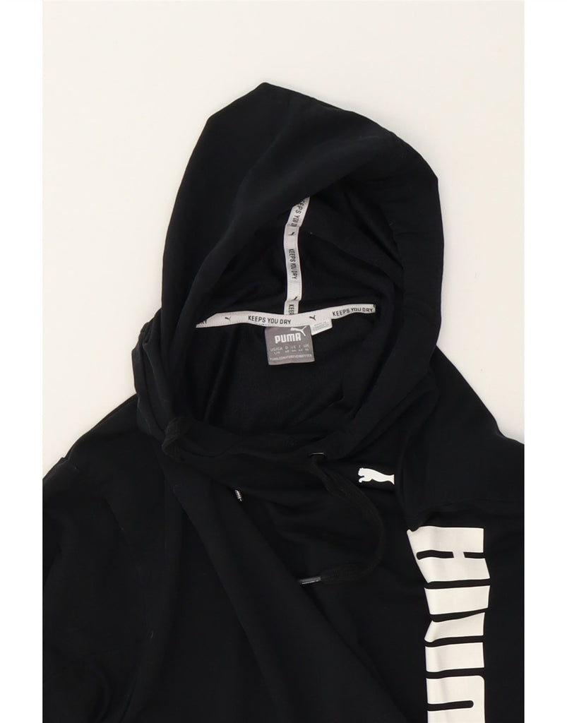 PUMA Womens Oversized Graphic Crop Hoodie Jumper UK 14 Large Black Cotton Vintage Puma and Second-Hand Puma from Messina Hembry 