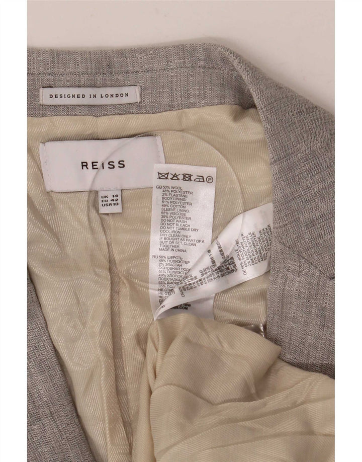 Reiss Womens 1 Button Blazer Jacket UK 14 Large Grey Wool