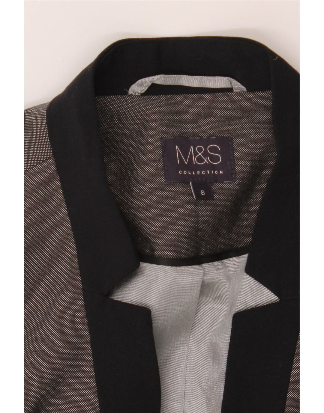 MARKS & SPENCER Womens 1 Button Blazer Jacket UK 8 Small  Grey Polyester Vintage Marks & Spencer and Second-Hand Marks & Spencer from Messina Hembry 