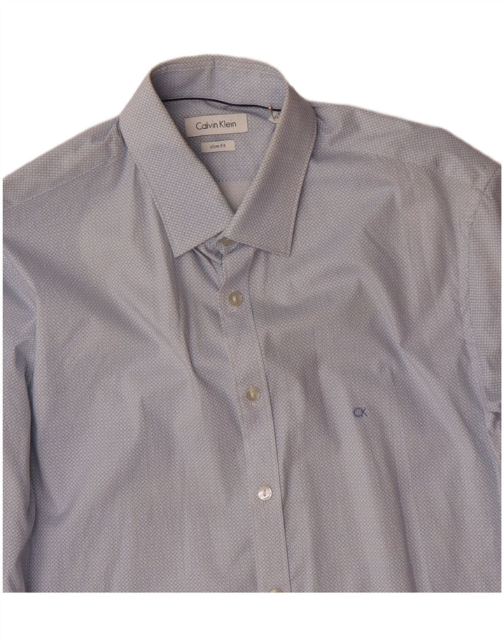 CALVIN KLEIN Mens Slim Fit Shirt Size 38 15 Medium Blue Spotted Cotton