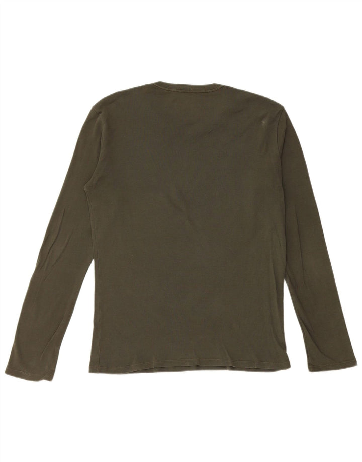 BENETTON Womens Graphic Top Long Sleeve UK 12 Medium Green