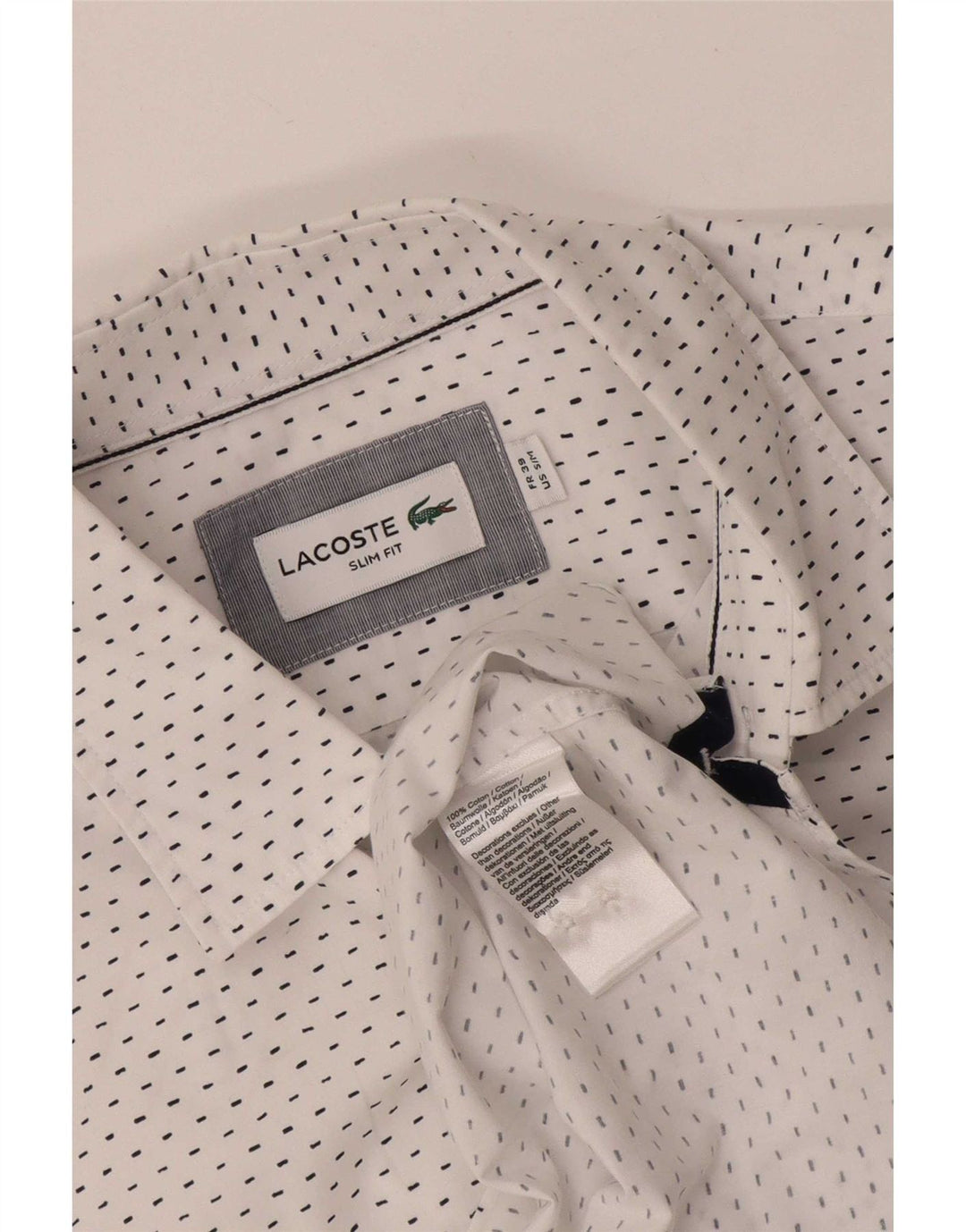 Lacoste Mens Slim Fit Shirt Size 39 Medium White Spotted Cotton