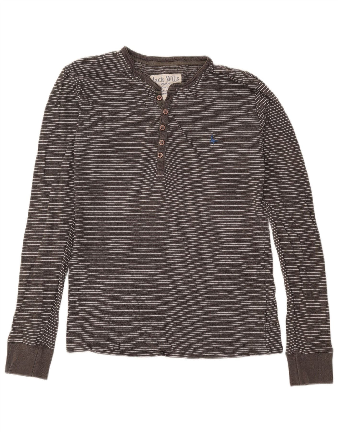 JACK WILLS Mens Top Long Sleeve Small Grey Pinstripe Cotton