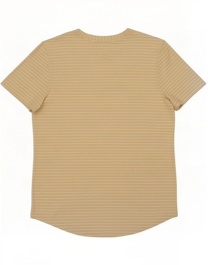 Lululemon Womens T-Shirt Top UK 12 Medium Beige Striped