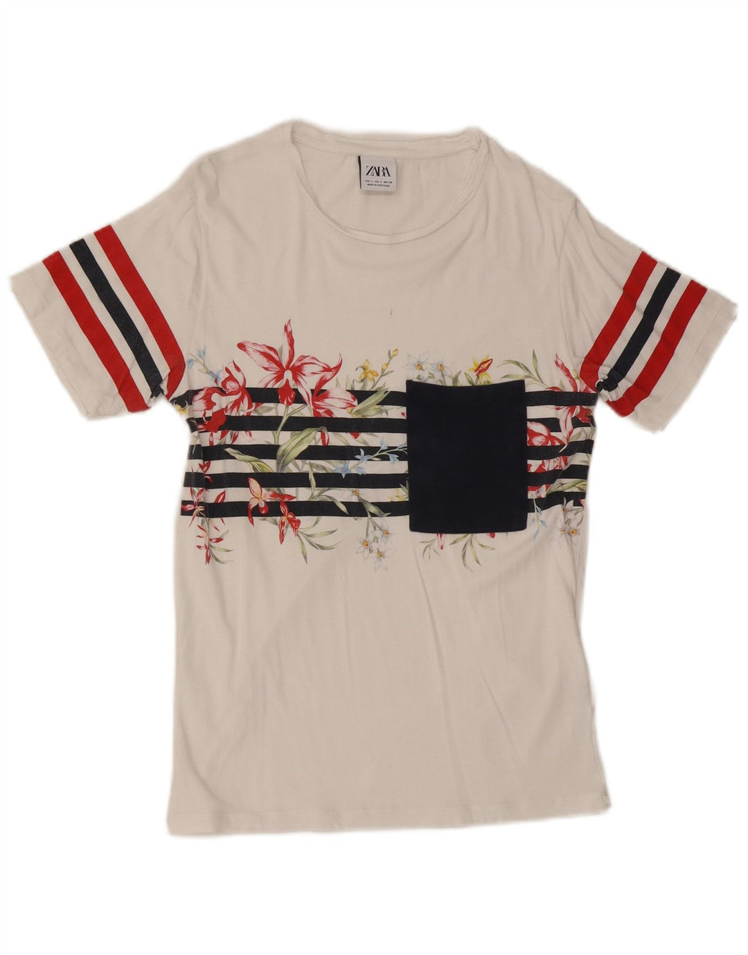 Zara Mens T-Shirt Top Small White Floral Cotton