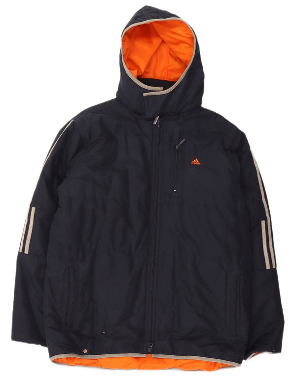 Adidas Boys Hooded Padded Jacket 15-16 Years Navy Blue Polyester