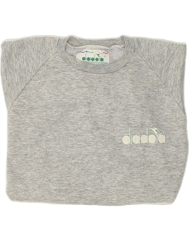 DIADORA Womens Short Sleeve Sweatshirt Jumper UK 18 XL Grey Cotton | Vintage Diadora | Thrift | Second-Hand Diadora | Used Clothing | Messina Hembry 