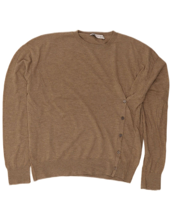 Zara Mens Loose Fit Crew Neck Jumper Sweater Small Beige Polyester