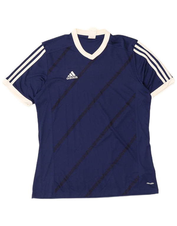 Adidas Mens T-Shirt Top Large Navy Blue Striped Polyester