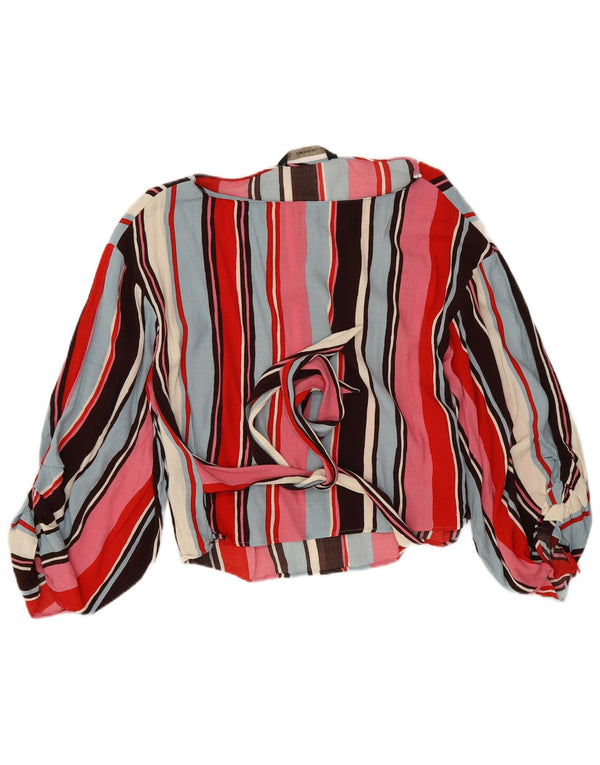 Zara Womens Crop Long Sleeve Blouse Top UK 14 Medium Multicoloured Striped