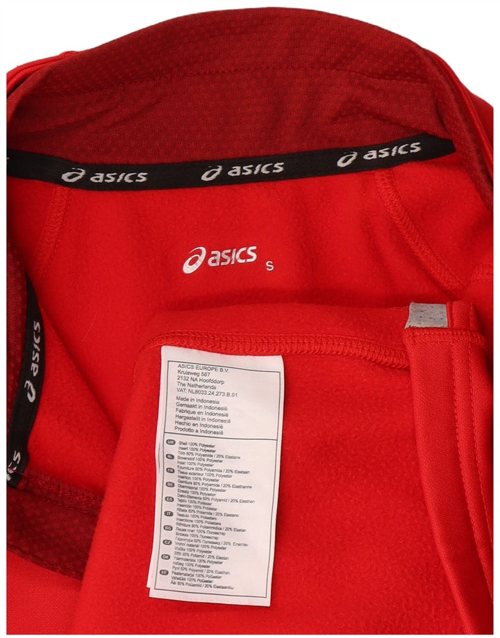 ASICS Mens Zip Neck Pullover Tracksuit Top Small Red Polyester Sports
