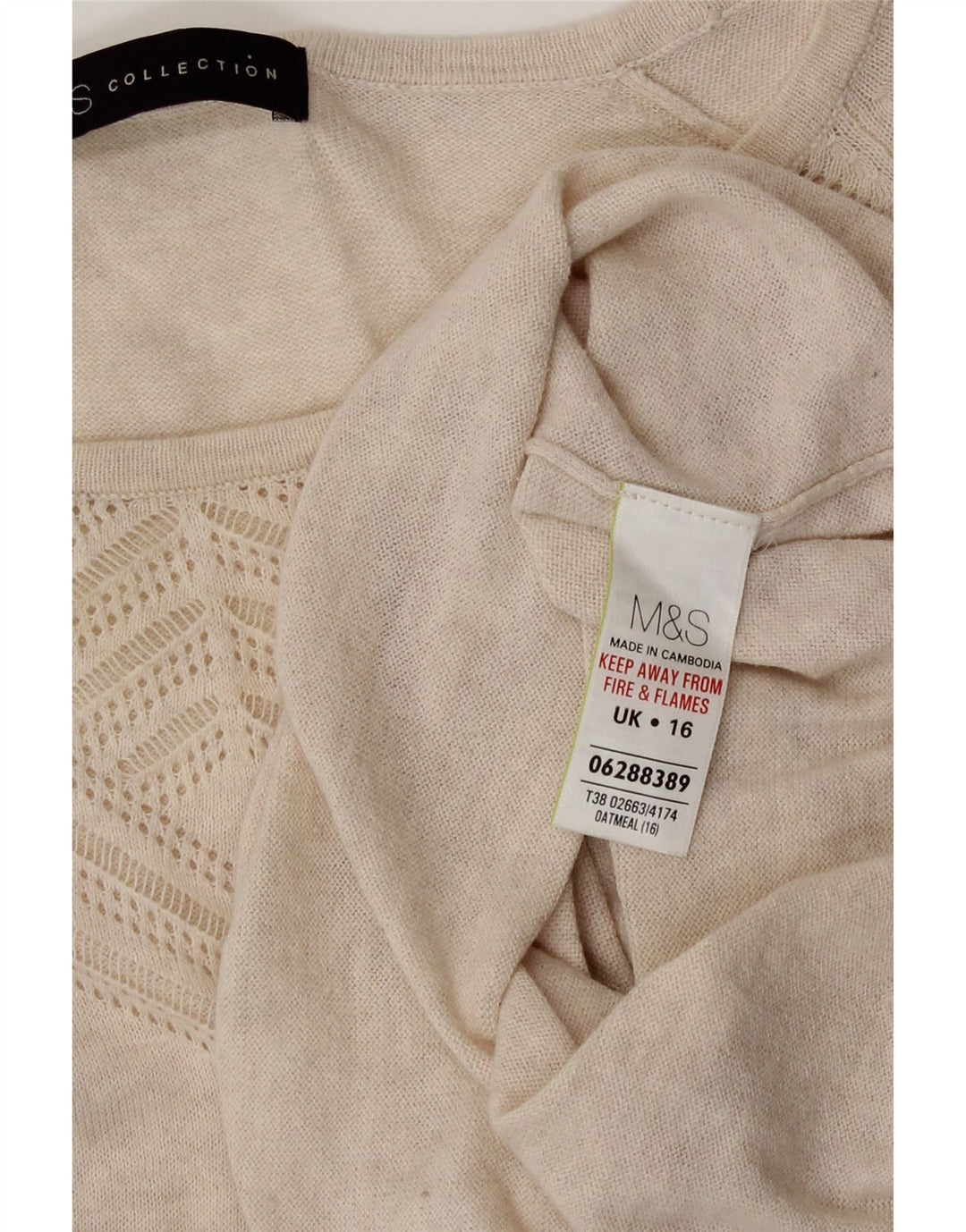 Marks & Spencer Womens Boat Neck Jumper Sweater UK 16 Large Beige